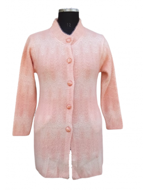 Women Long coat Pink Self design